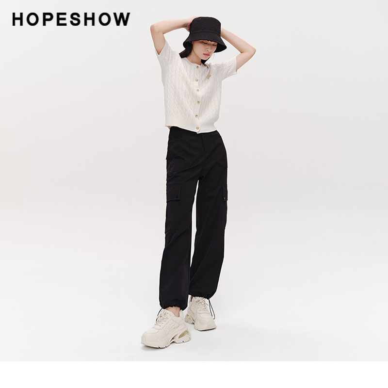 红袖春新款女装工装风抽绳直筒休闲裤