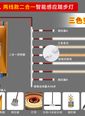 包安装两线并联网红楼梯踏步感应灯免布线控制器别墅台阶led灯带