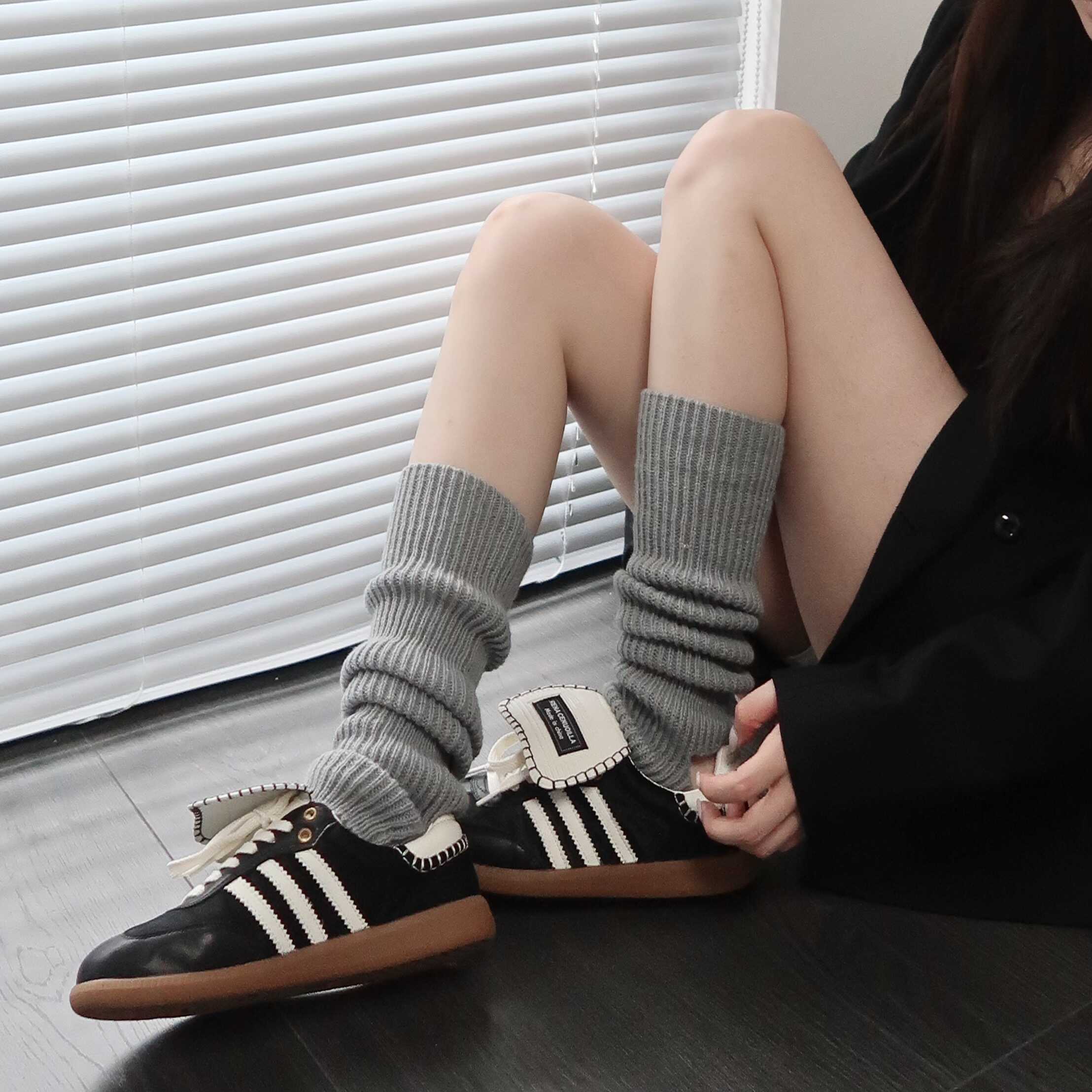 袜套保暖灰色针织jk长筒