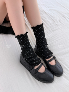 陆甜茶春夏韩系少女波点腿套chill堆堆袜套双针中筒腿袜显瘦袜子