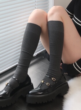 陆甜茶jk压力显瘦灰色小腿袜女春秋款设计感搭配小皮鞋袜长筒瘦腿
