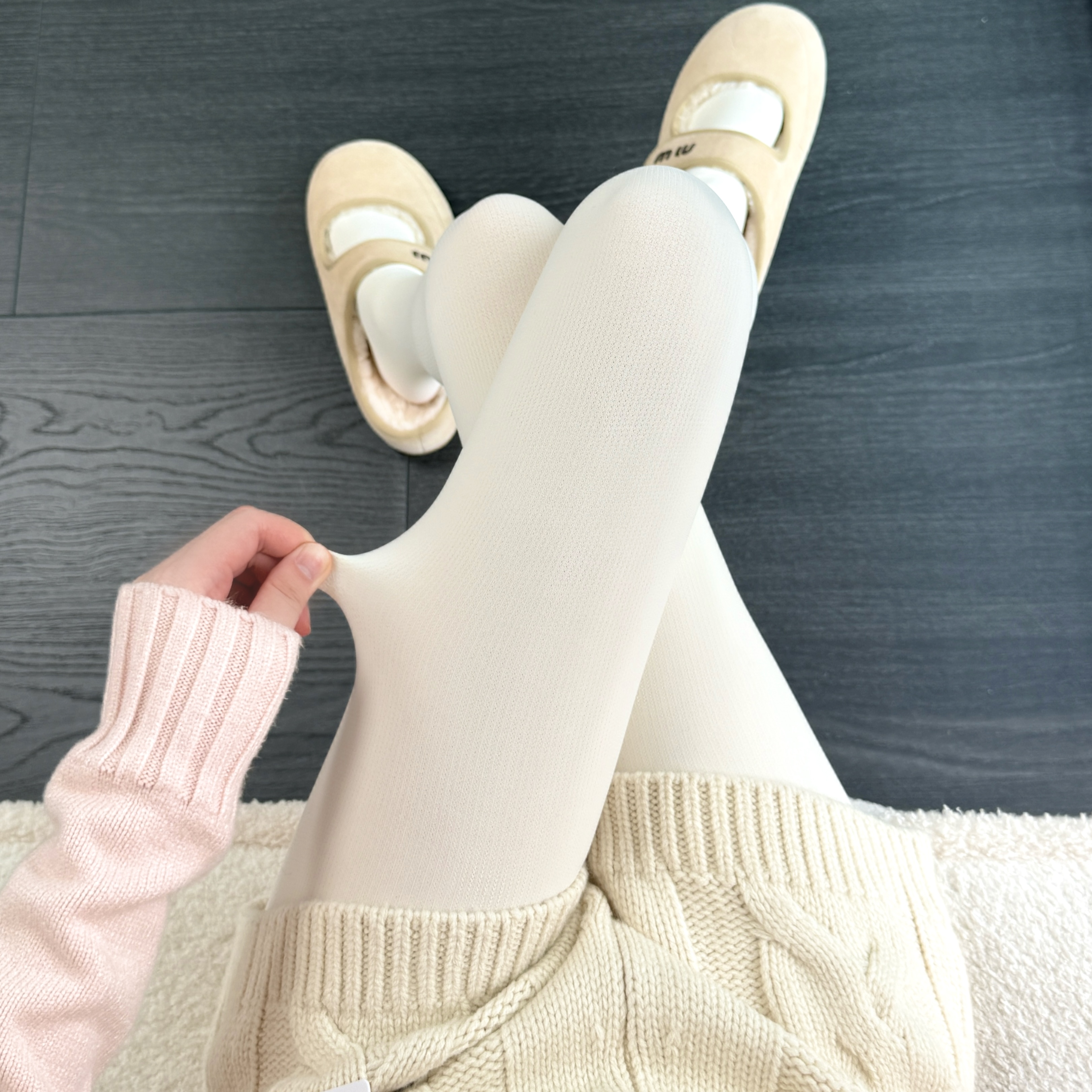 陆甜茶白色连裤袜秋冬加厚款打底袜女外穿显瘦美腿袜子丝袜防勾丝