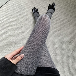 陆甜茶 东大门Helder老板娘同花纱粗线羊毛打底裤秋冬灰色连裤袜