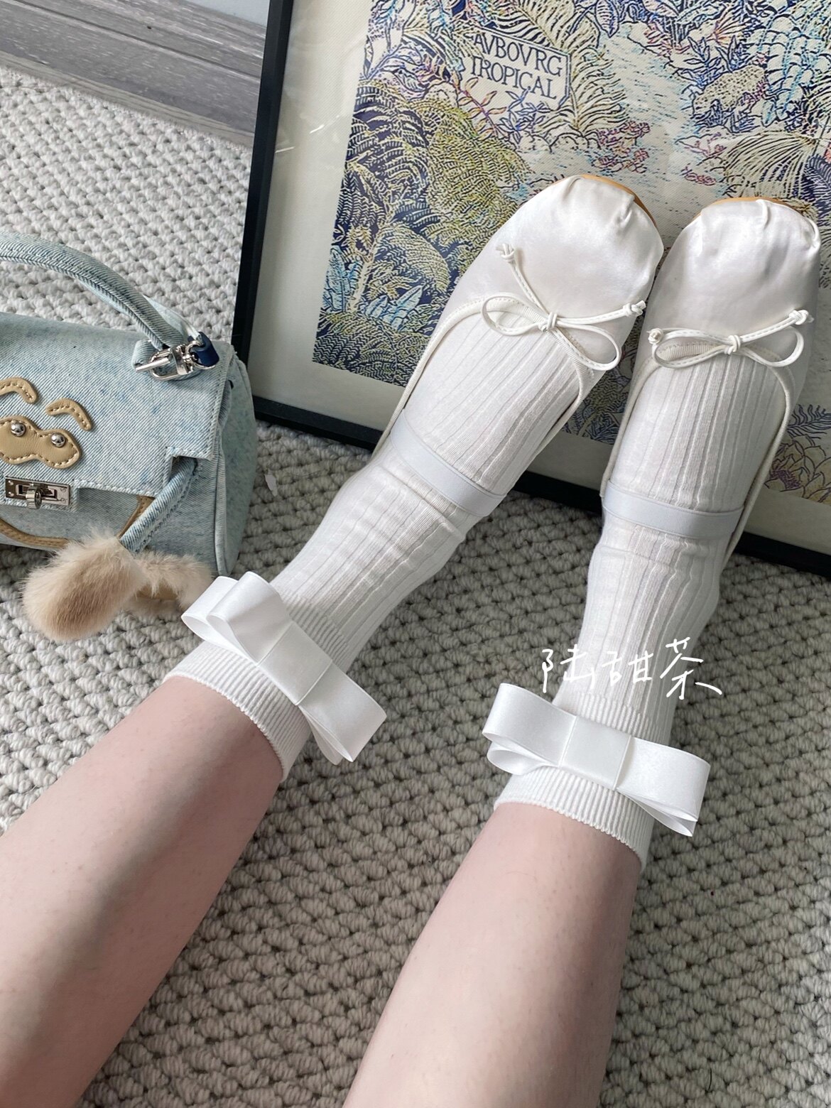 陆甜茶 春夏经典的百搭少女蝴蝶结中筒袜jennie龙心同款堆堆袜女