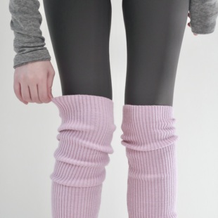 陆甜茶羊绒长筒袜套保暖过膝腿套女秋冬款 针织竖条纹多巴胺堆堆袜