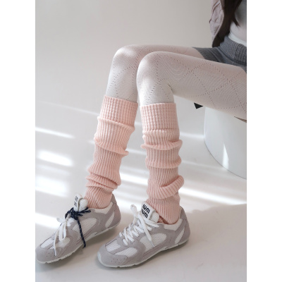 陆甜茶粉色袜套女黑色中筒堆堆袜加厚保暖针织灰色腿套JK白小腿袜