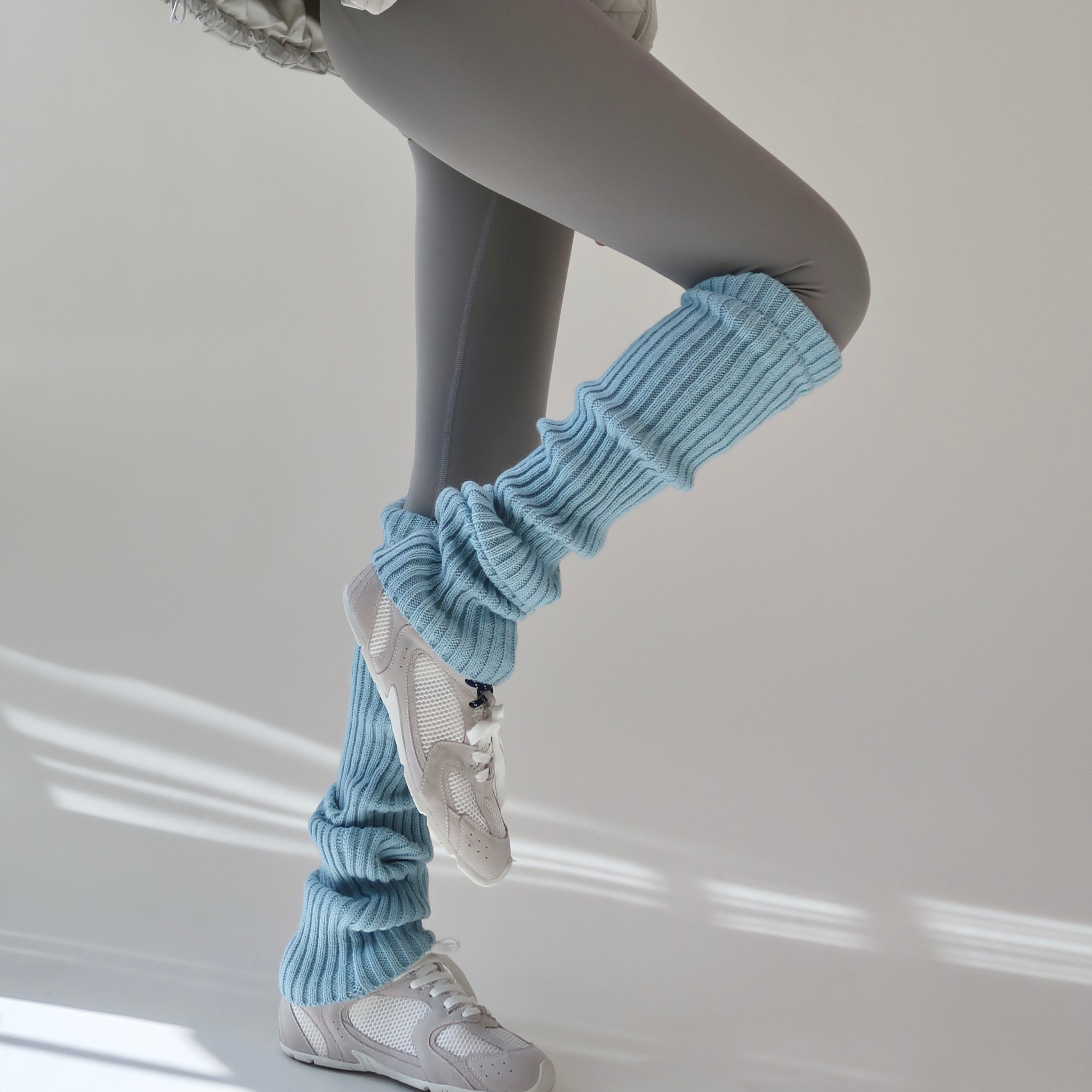 陆甜茶过膝袜套冬季保暖穿搭坑条针织长筒蓝色中筒堆堆袜腿套