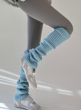 陆甜茶过膝袜套冬季保暖穿搭坑条针织长筒蓝色中筒堆堆袜腿套