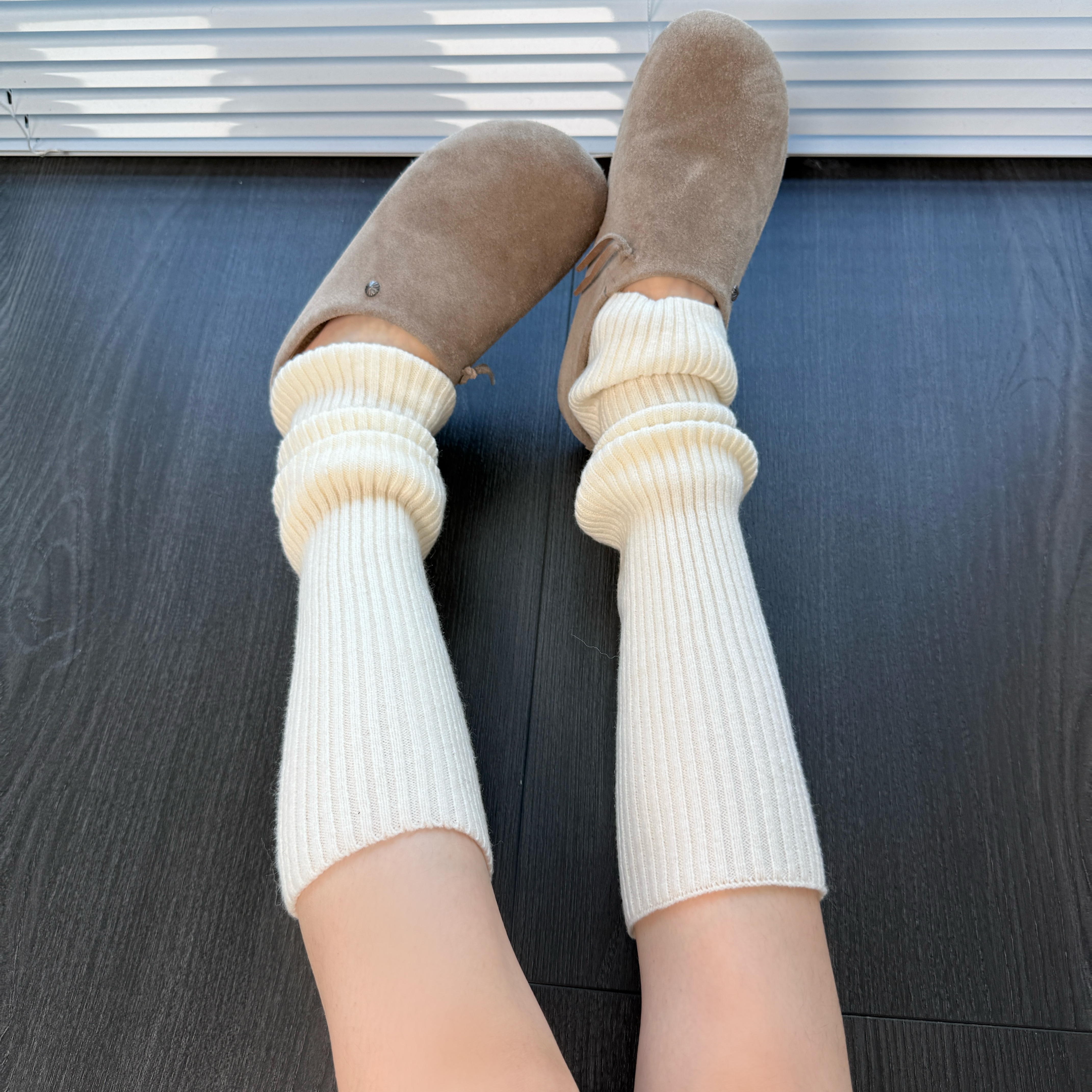 秋冬奶白色针织羊绒袜套韩系极简冬季护腿简约保暖加厚袜套堆堆袜
