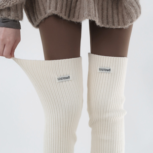 陆甜茶秋冬加长保暖lulu袜套白色针织过膝袜套搭配瑜伽裤 显瘦百搭
