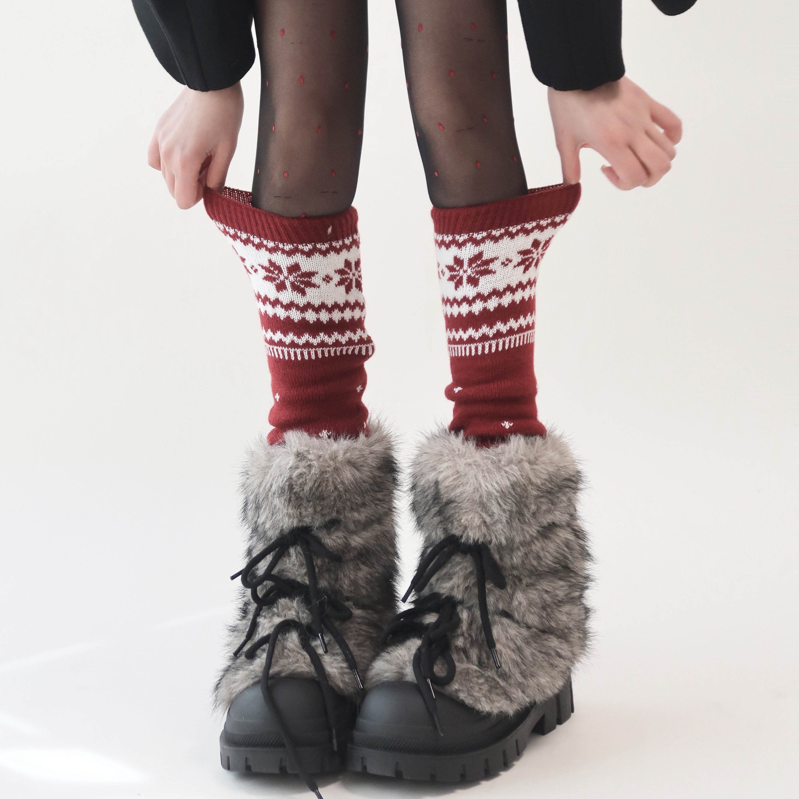 陆甜茶秋冬费尔岛雪花点点红色圣诞袜针织保暖腿套堆堆袜本命年袜,女士内衣/男士内衣/家居服,长筒袜,淘宝优惠券,粉丝福利购,淘宝优惠卷