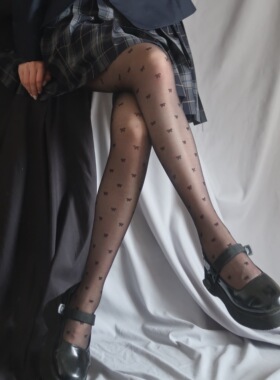 陆甜茶 蝴蝶结印花丝袜黑白个性潮辣妹黑色打底裤ins防勾丝连裤袜