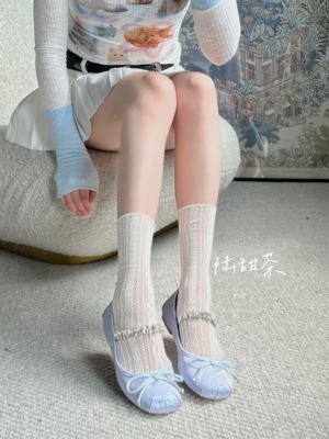 镂空堆堆袜学院麻花纹网袜