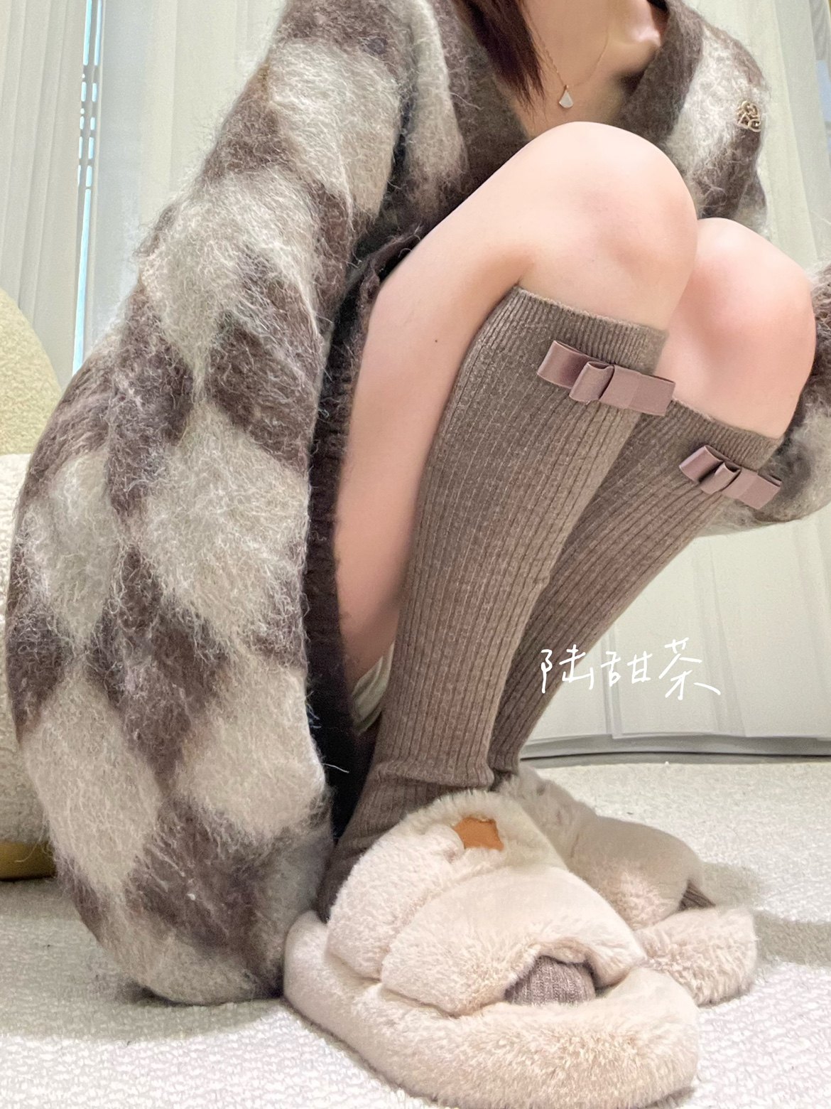 陆甜茶冬季蝴蝶结白色咖色仿羊毛保暖过膝大腿袜装饰堆堆袜小腿袜,女士内衣/男士内衣/家居服,长筒袜,淘宝优惠券,粉丝福利购,淘宝优惠卷