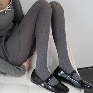 陆甜茶芝麻灰棉质连裤袜波点春秋韩系爱心提花防勾丝打底丝袜女