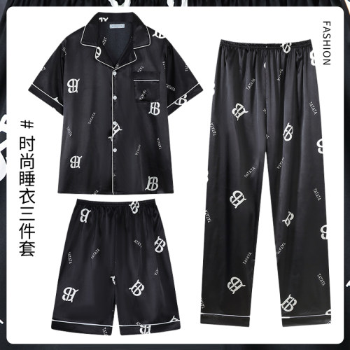 短袖三件套装男士凉感冰丝家居服
