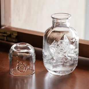 玻璃凉水杯果汁杯茶杯冷饮杯牛奶杯一人饮一壶一杯带盖复古餐厅