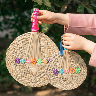 田园风扇子 驱蚊家用便携中式 手工草编蒲扇老式 复古手摇纳凉扇夏季