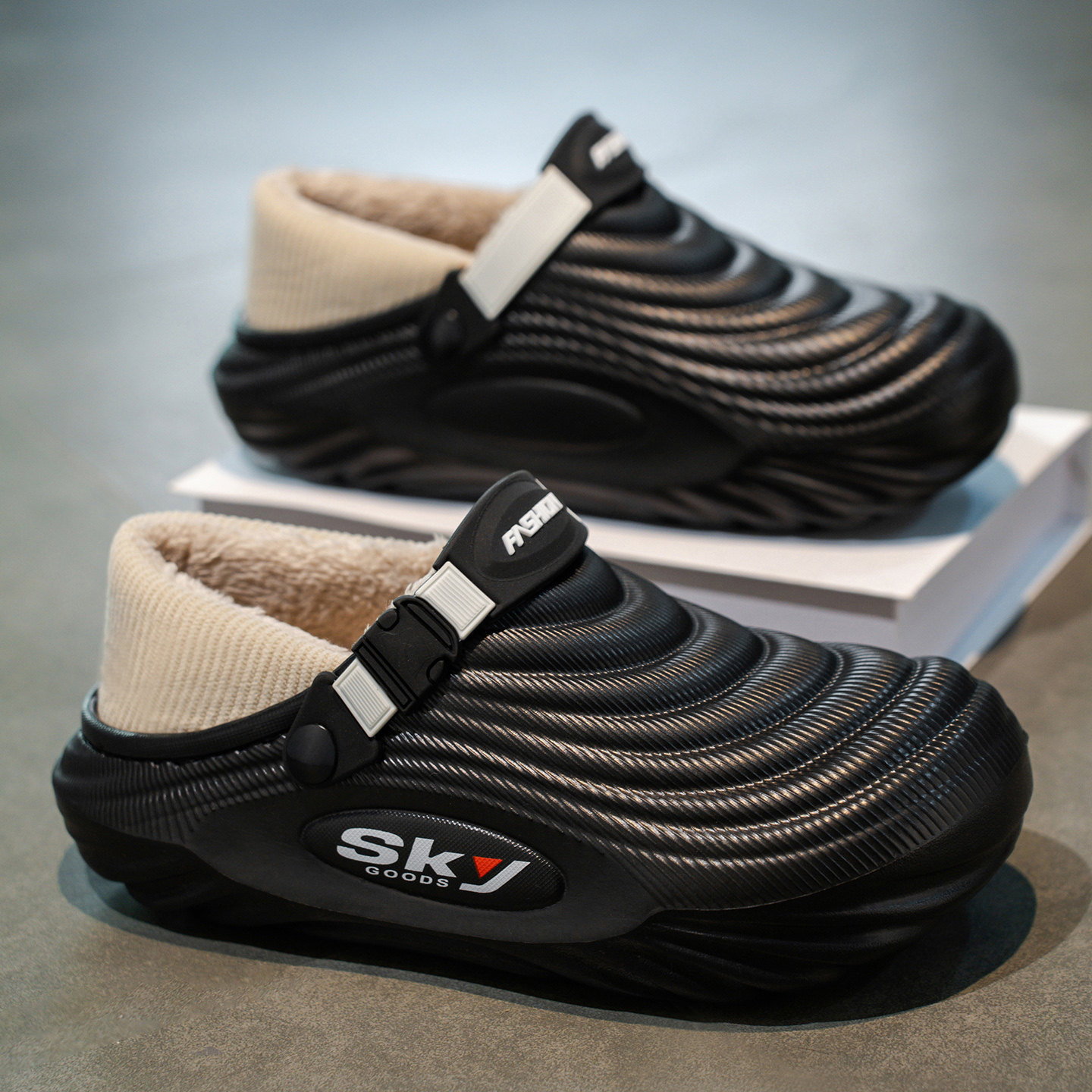 棉拖鞋男冬季居家加绒保暖加厚防寒男士外穿防滑防水厚底包跟棉鞋,流行男鞋,一字拖,淘宝优惠券,粉丝福利购,淘宝优惠卷