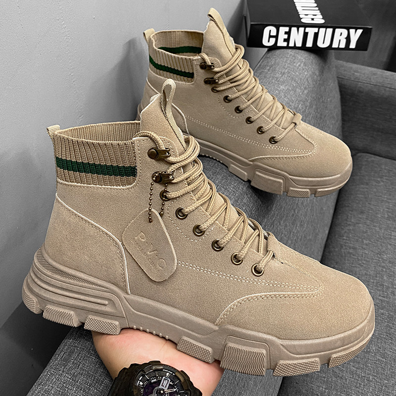 MARTIN BOOTS MENS 2024 NEW WINTER HIGH-TOP PLATFORM PLATFORM ANTI-SLIP DESERT CARGO BOOTS MID-TOP BRITISH FASHION SHOES AUTUMN AND WINTER
