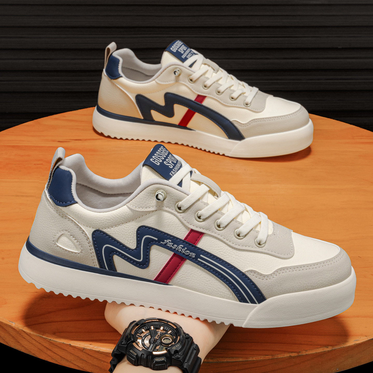 男鞋春季2026新款休闲百搭运动皮面德训潮鞋青少年一脚蹬软底板鞋,流行男鞋,单鞋,淘宝优惠券,粉丝福利购,淘宝优惠卷