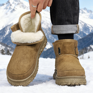 厚底皮毛一体抗寒棉靴 男士 雪地靴男冬季 加绒加厚保暖东北面包棉鞋