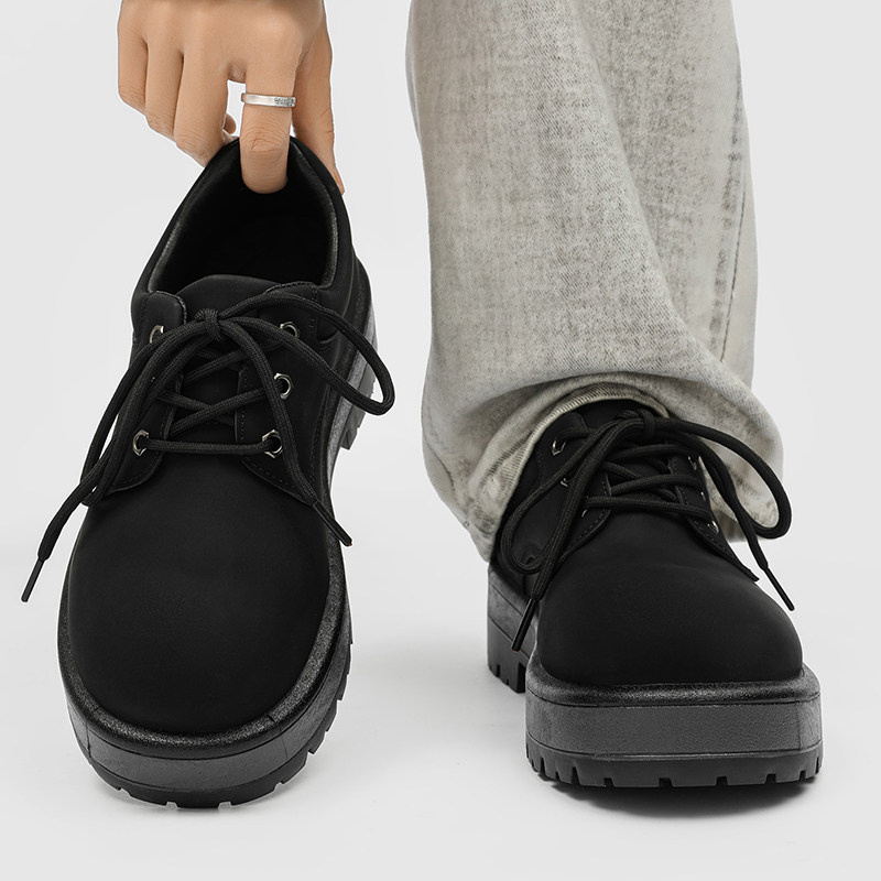 男鞋冬季潮流百搭增高厚底防滑工装靴黑色复古休闲运动大头马丁靴,流行男鞋,单鞋,淘宝优惠券,粉丝福利购,淘宝优惠卷