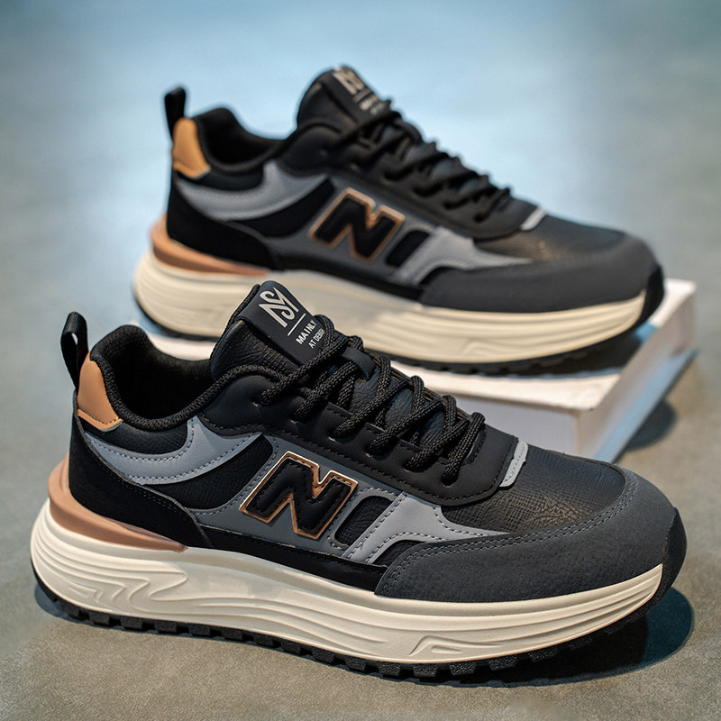 男鞋2026新款百搭休闲黑色跑步运动鞋青少年学生厚底增高老爹潮鞋,流行男鞋,时尚休闲鞋,淘宝优惠券,粉丝福利购,淘宝优惠卷