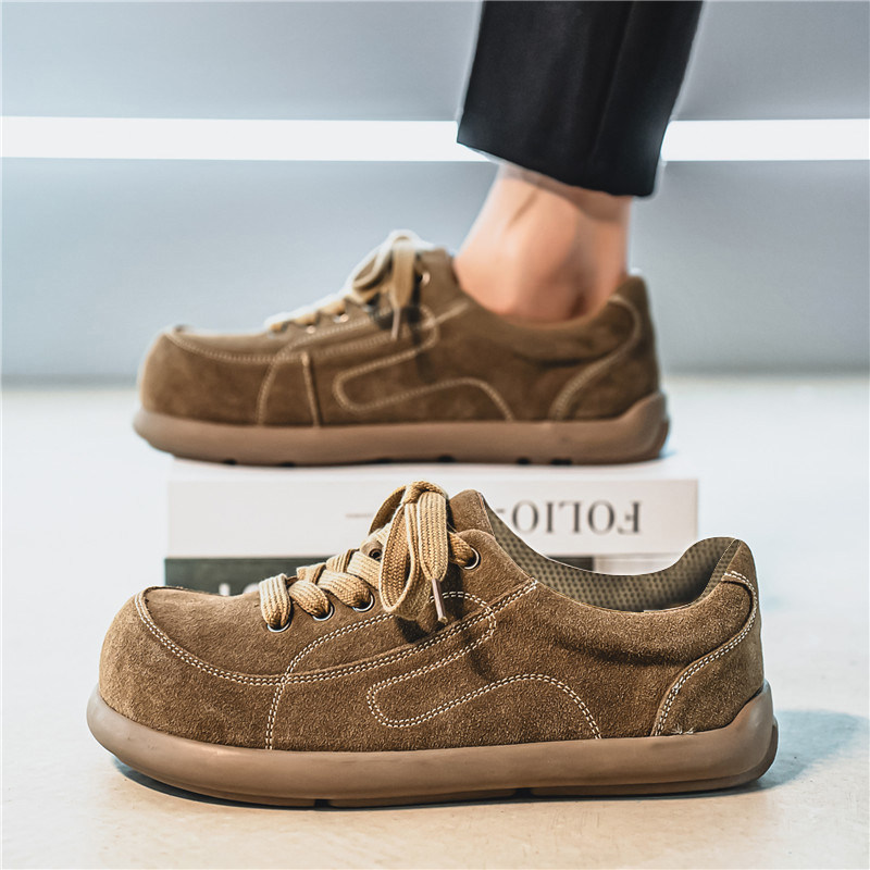 男鞋2026新款春季潮流百搭大头休闲板鞋男士翻毛皮运动勃肯豆豆鞋