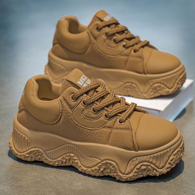男鞋春季2026新款皮面百搭厚底增高休闲运动板鞋小众工作面包潮鞋,流行男鞋,休闲板鞋,淘宝优惠券,粉丝福利购,淘宝优惠卷