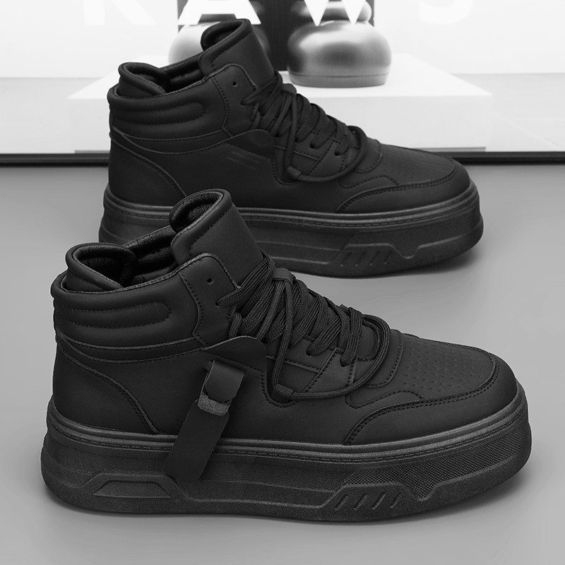 高帮鞋男冬季2026新款百搭爆款黑色运动厚底增高防滑休闲板鞋春季,流行男鞋,高帮鞋,淘宝优惠券,粉丝福利购,淘宝优惠卷