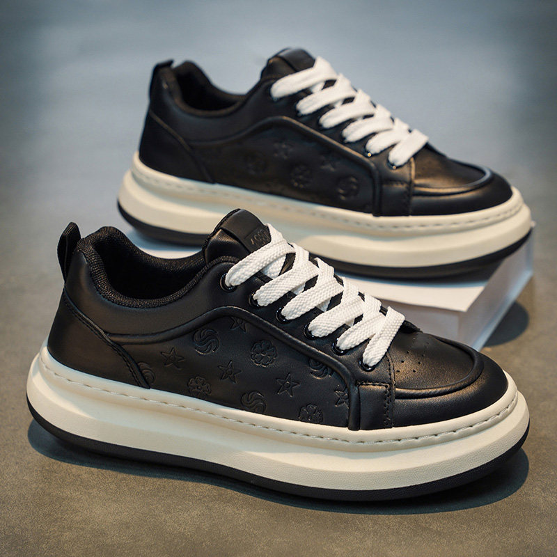 男鞋2026新款冬季小众潮流百搭黑色皮面学生厚底增高运动休闲板鞋,流行男鞋,单鞋,淘宝优惠券,粉丝福利购,淘宝优惠卷