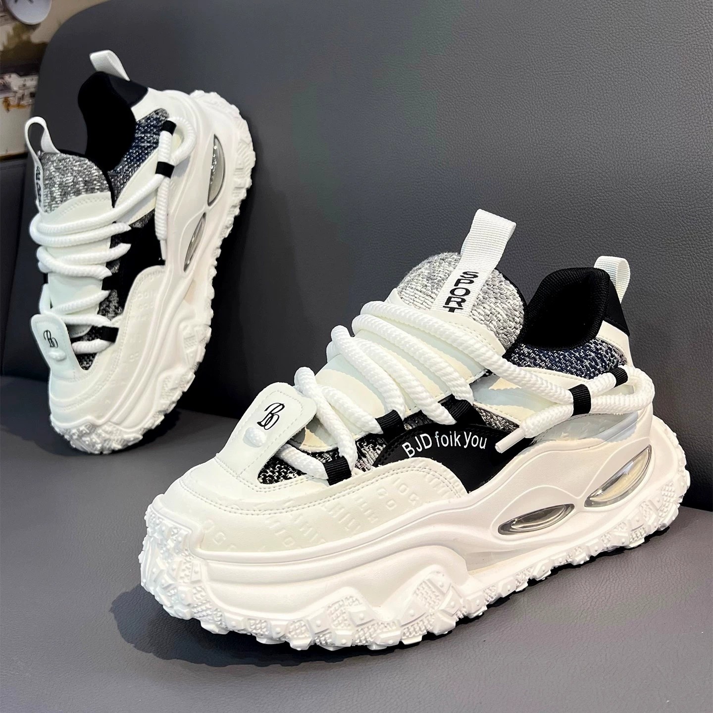 男鞋2026新款春季潮流百搭休闲小白运动鞋厚底增高气垫减震老爹鞋,流行男鞋,老爹鞋,淘宝优惠券,粉丝福利购,淘宝优惠卷