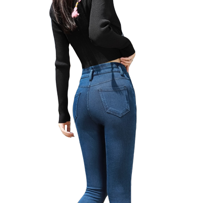 高弹力小脚牛仔裤女高腰显瘦软