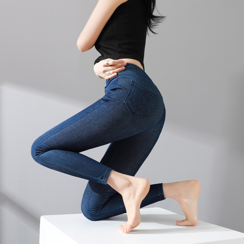 轻薄仿牛仔瑜伽裤女外穿打底裤春夏薄款八分九分弹力无痕鲨鱼小脚