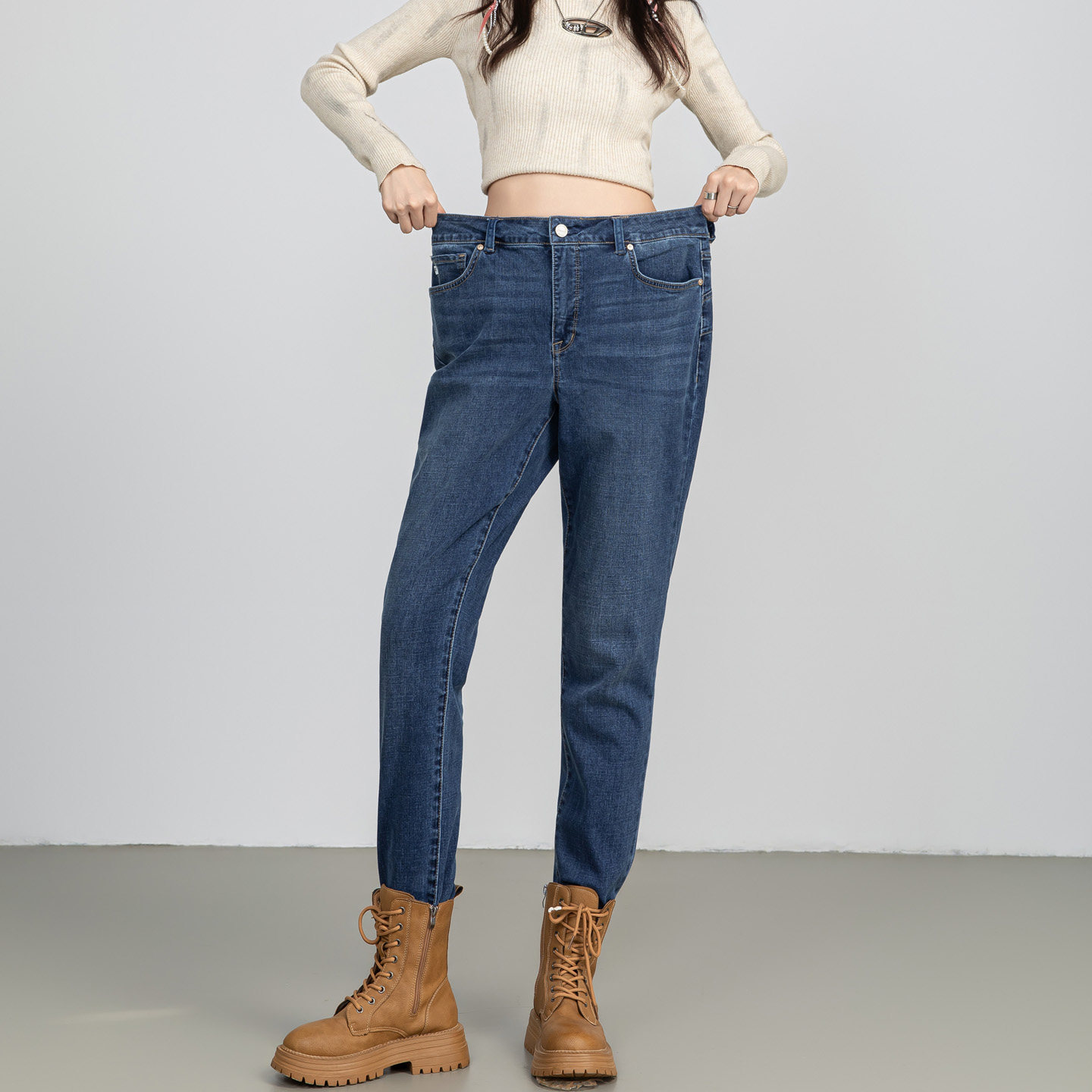 大码加肥版高弹紧身牛仔裤女高腰长裤胖mm200斤梨型提臀小脚靴裤