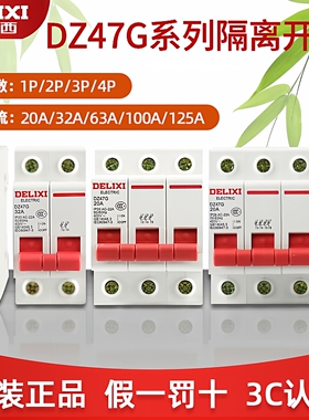 德力西隔离开关DZ47G小型1P/2P/3P/4P家用32a/100a总闸三相四线