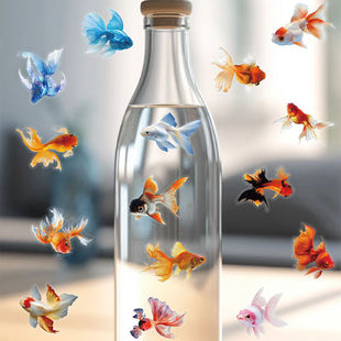 厨房移门玻璃门防撞贴纸大尾金鱼国潮风橱窗玻璃装饰静电贴画窗花