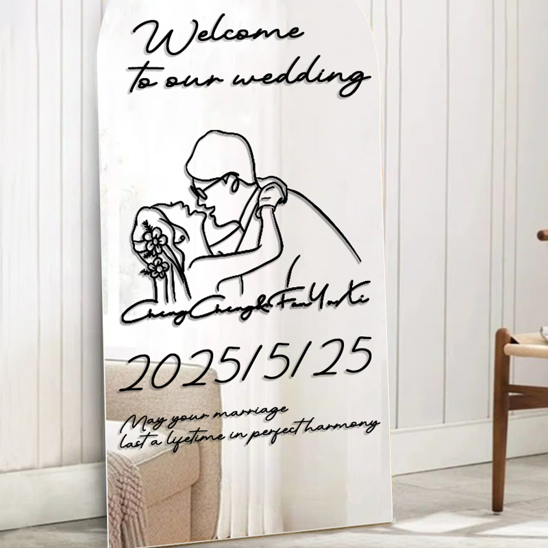 卡通可定制镜子草坪结婚玻璃贴纸迎宾日期贴镜贴婚礼贴名字装饰