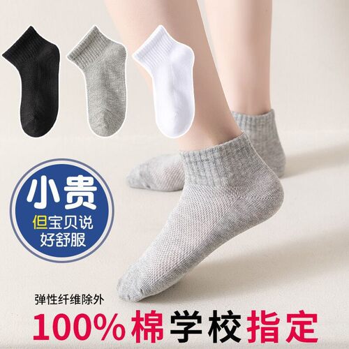 五双装儿童袜子薄款夏季棉质网眼女童短袜男童学生白色男孩运动袜