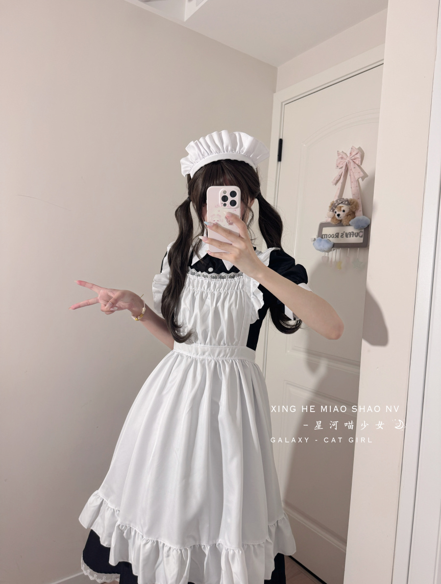 星河喵少女「伯爵夫人」黑白蕾丝短袖贵族lolita女仆装cos服服