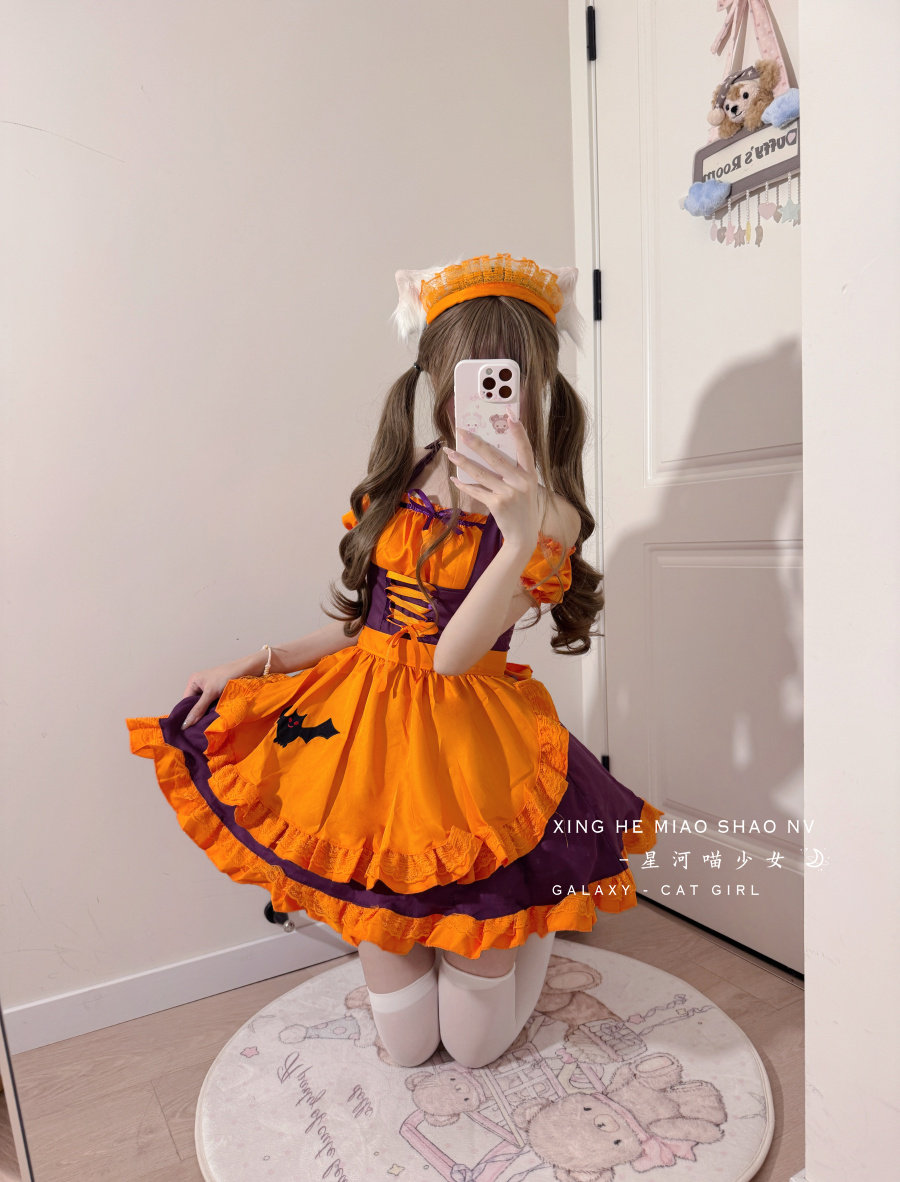 星河喵少女丨可爱蝙蝠刺绣性感露肩万圣节cos女仆装洛丽塔连衣裙