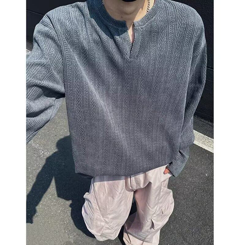 提花肌理V领卫衣男美式潮牌宽松