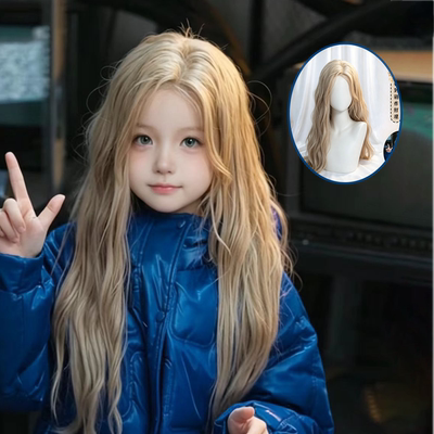 儿童假发可爱萌娃金发戴安娜米白色长直发女童洋气中分刘海全头套