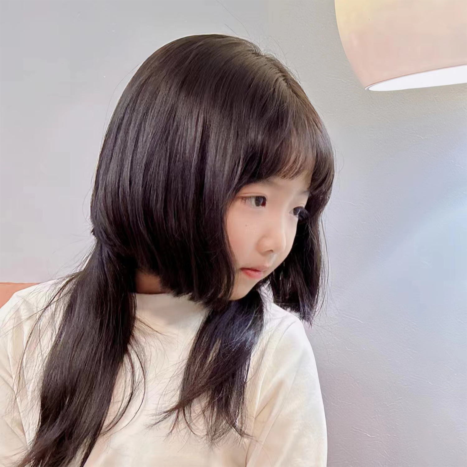 水母头儿童假发刘格格公主切女宝宝可爱齐刘海甜美长直发整顶发套