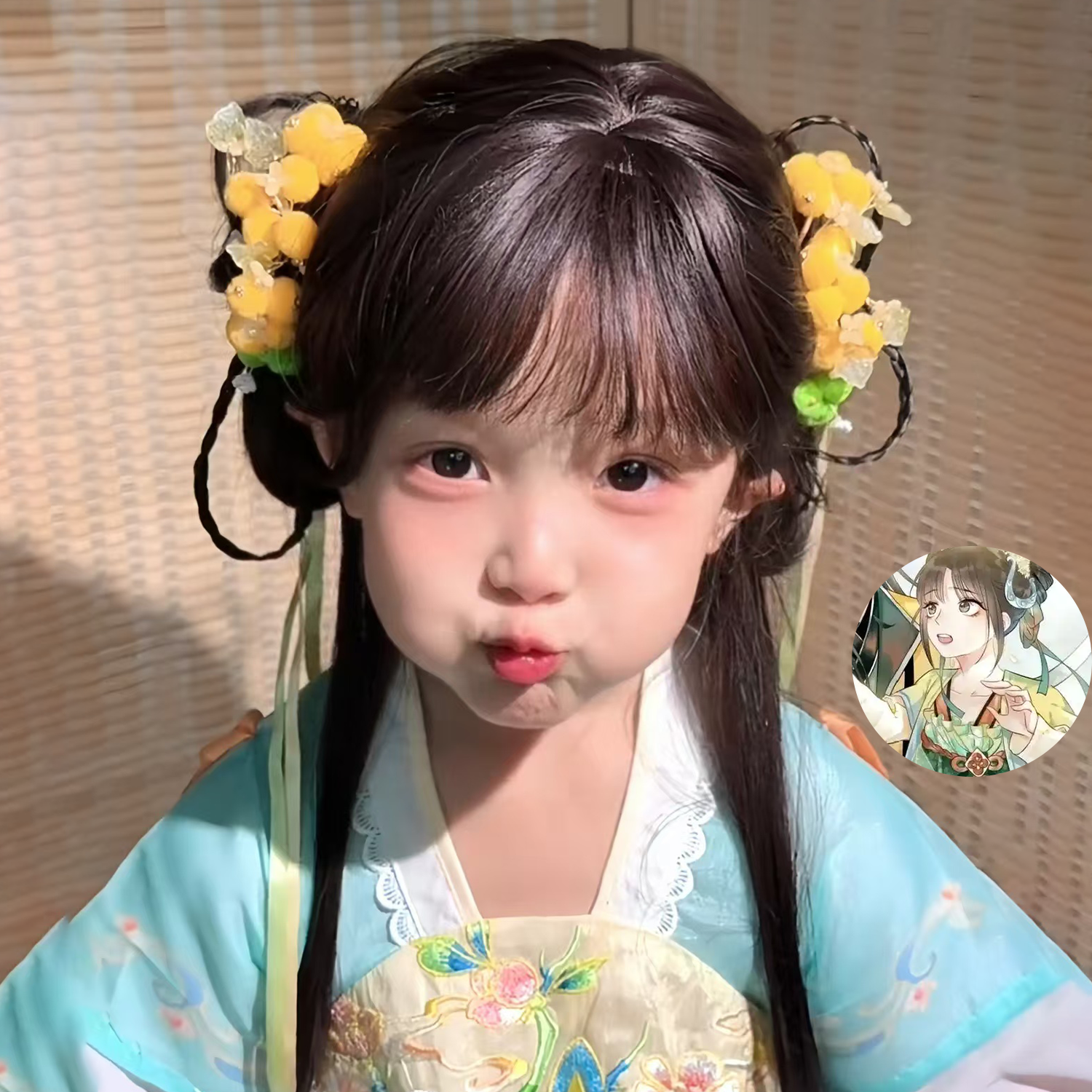 凌妙妙cos儿童假发表演永夜星河长直发古风女孩空气刘海写真全头