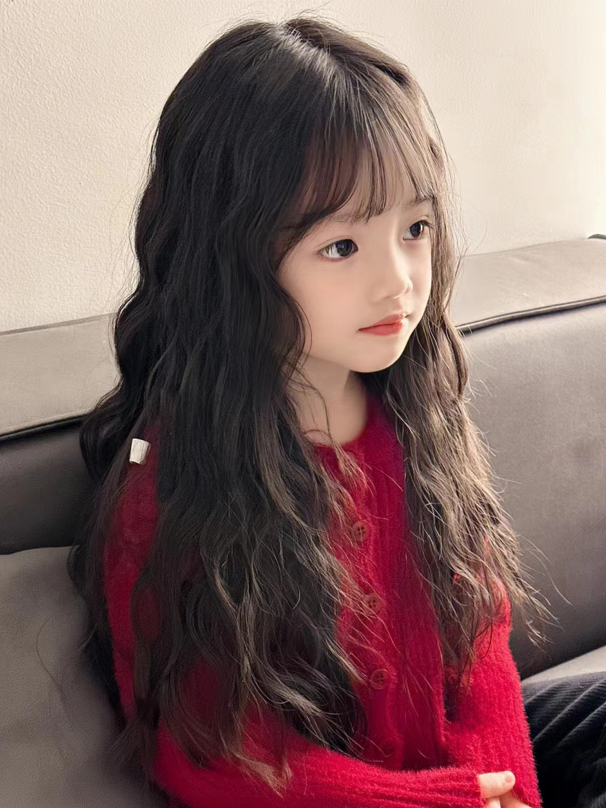 儿童假发女宝宝可爱羊毛卷增发量自然长卷发显脸小泡面卷整顶发套