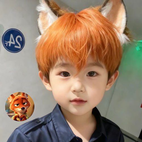 儿童COS尼克狐齐刘海假发