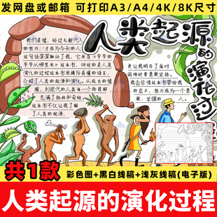 人类起源的演化过程手抄报四年级下册好书推荐课外阅读电子版线稿