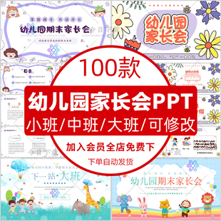 幼儿园小班中班大班期末家长会ppt模板期末汇报主题课件发言稿ppt